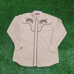 Vintage 90s Western Hippie Shirt Small 21x28 Beige Buckaroo Smily-Pocket